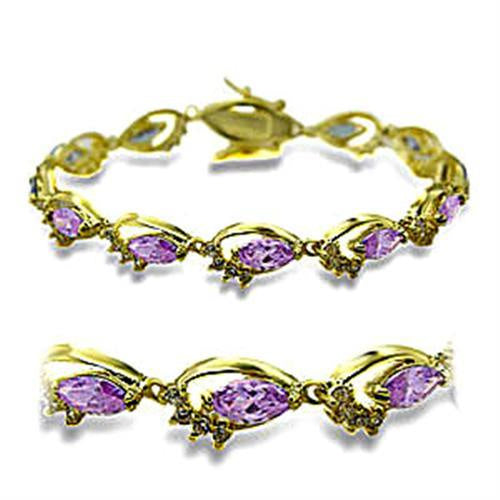 Load image into Gallery viewer, 415702 - Gold Brass Bracelet with AAA Grade CZ in Light Amethyst
