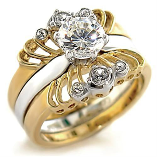 Load image into Gallery viewer, 44710 - Gold+Rhodium Brass Ring with AAA Grade CZ in Clear
