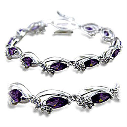 Load image into Gallery viewer, 415701 - Rhodium Brass Bracelet with AAA Grade CZ in Amethyst
