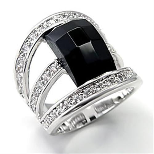 Load image into Gallery viewer, 7X055 - Rhodium Brass Ring with AAA Grade CZ in Jet
