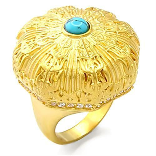 Load image into Gallery viewer, 70913 - Gold Brass Ring with Synthetic Turquoise in Sea Blue
