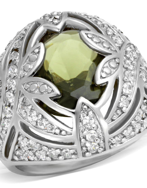 Load image into Gallery viewer, 71001 - Rhodium Brass Ring with AAA Grade CZ in Olivine color
