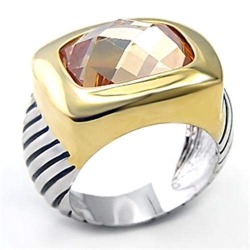 Load image into Gallery viewer, 7X126 - Reverse Two-Tone Brass Ring with AAA Grade CZ in Topaz

