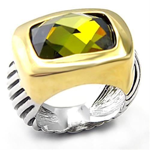 Load image into Gallery viewer, 7X127 - Reverse Two-Tone Brass Ring with AAA Grade CZ in Olivine color
