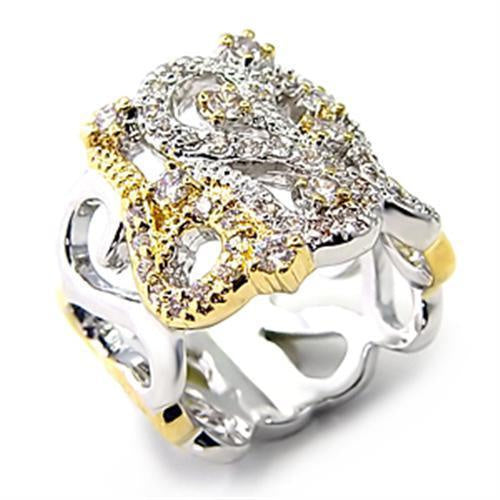 Load image into Gallery viewer, 7X090 - Reverse Two-Tone Brass Ring with AAA Grade CZ in Clear
