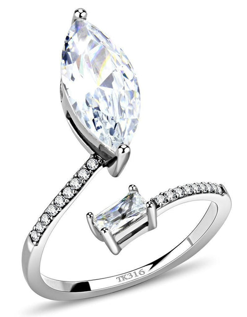 Load image into Gallery viewer, DA129 - High polished (no plating) Stainless Steel Ring with AAA Grade CZ in Clear
