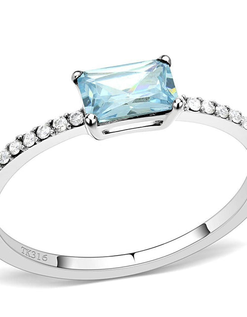 Load image into Gallery viewer, DA011 - High polished (no plating) Stainless Steel Ring with AAA Grade CZ in Sea Blue
