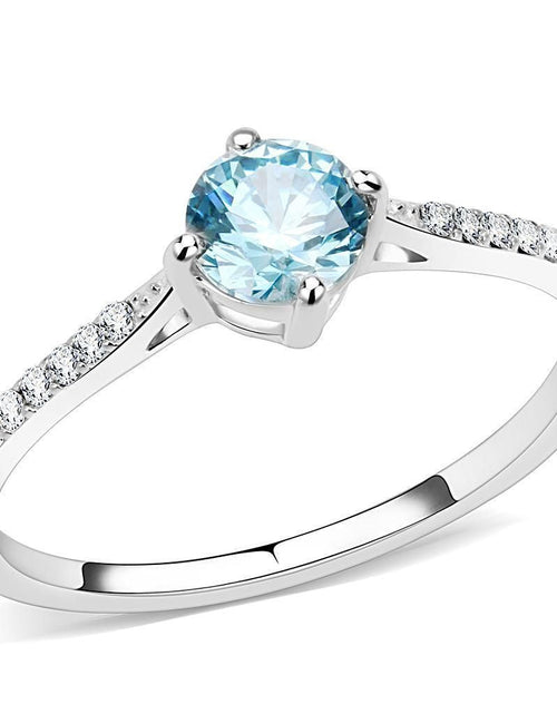 Load image into Gallery viewer, DA019 - High polished (no plating) Stainless Steel Ring with AAA Grade CZ in Sea Blue

