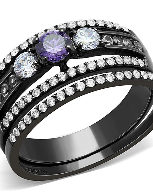 Load image into Gallery viewer, DA001 - IP Black(Ion Plating) Stainless Steel Ring with AAA Grade CZ in Amethyst
