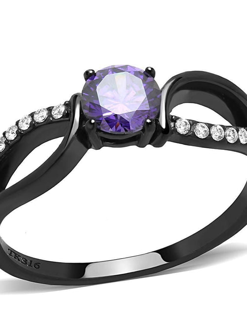 Load image into Gallery viewer, DA003 - IP Black(Ion Plating) Stainless Steel Ring with AAA Grade CZ in Amethyst

