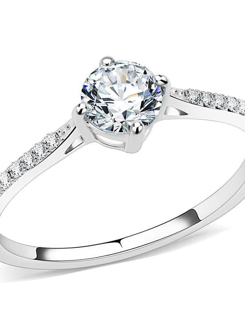Load image into Gallery viewer, DA018 - High polished (no plating) Stainless Steel Ring with AAA Grade CZ in Clear
