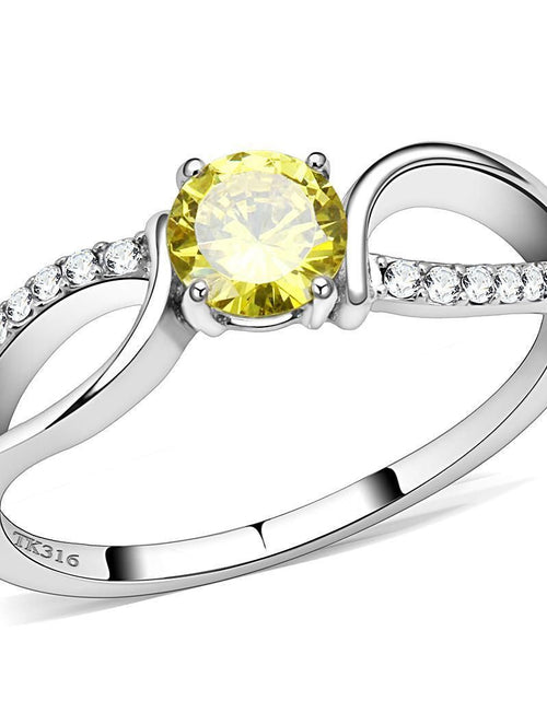 Load image into Gallery viewer, DA005 - High polished (no plating) Stainless Steel Ring with AAA Grade CZ in Topaz
