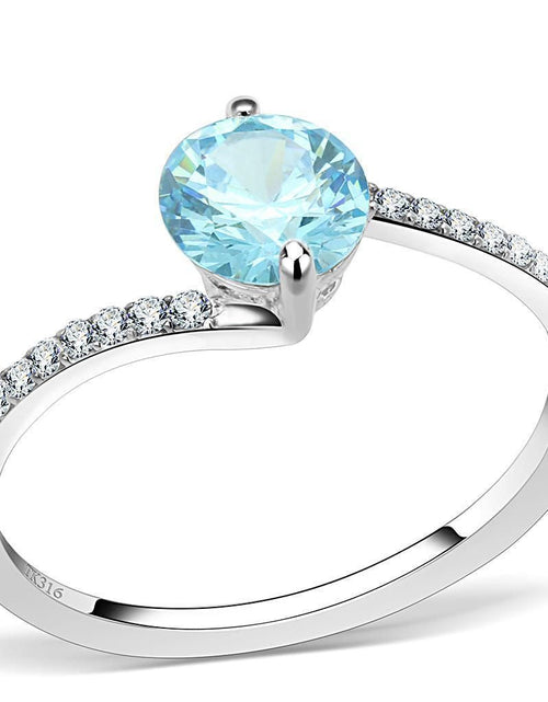 Load image into Gallery viewer, DA014 - High polished (no plating) Stainless Steel Ring with AAA Grade CZ in Sea Blue
