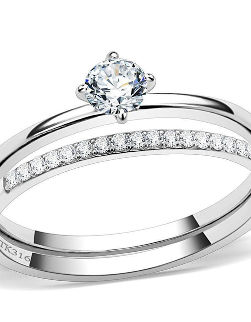 Load image into Gallery viewer, DA026 - High polished (no plating) Stainless Steel Ring with AAA Grade CZ in Clear
