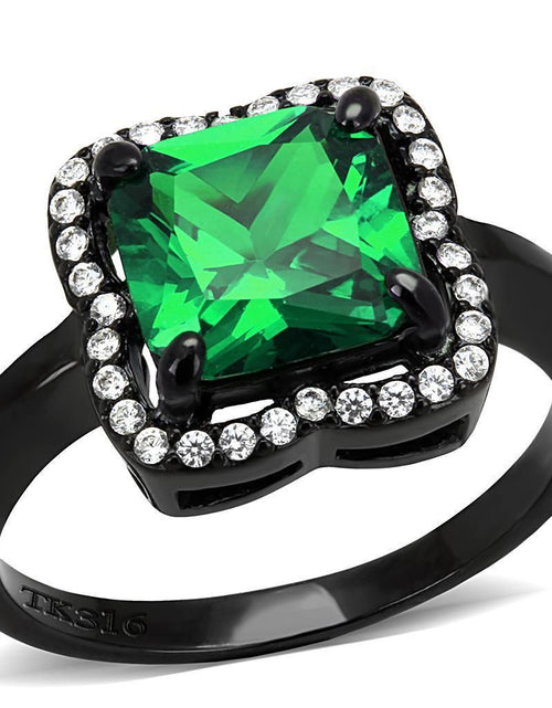 Load image into Gallery viewer, DA029 - IP Black(Ion Plating) Stainless Steel Ring with AAA Grade CZ in Emerald
