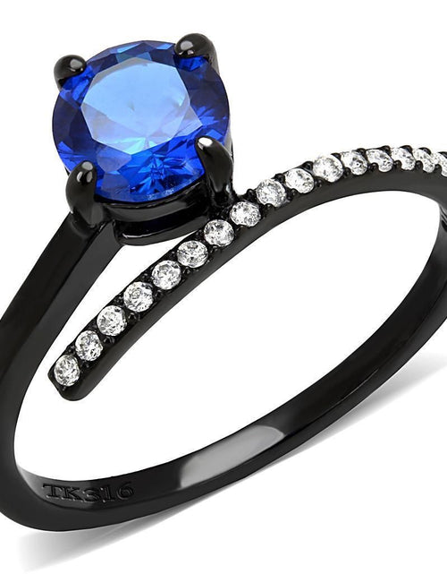 Load image into Gallery viewer, DA038 - IP Black(Ion Plating) Stainless Steel Ring with Synthetic Spinel in London Blue
