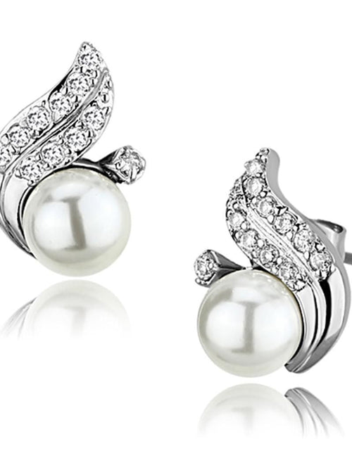Load image into Gallery viewer, 3W365 - Rhodium Brass Earrings with Synthetic Pearl in White

