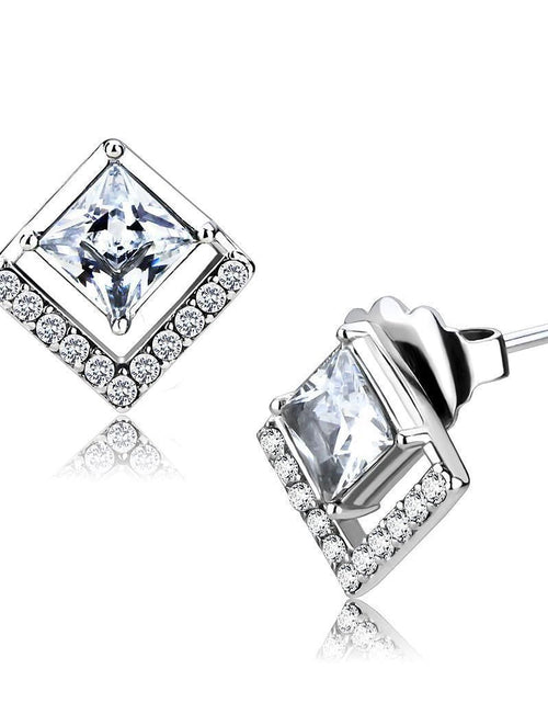 Load image into Gallery viewer, DA071 - High polished (no plating) Stainless Steel Earrings with AAA Grade CZ in Clear
