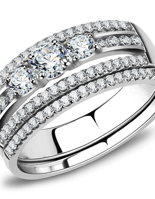 Load image into Gallery viewer, DA062 - High polished (no plating) Stainless Steel Ring with AAA Grade CZ in Clear
