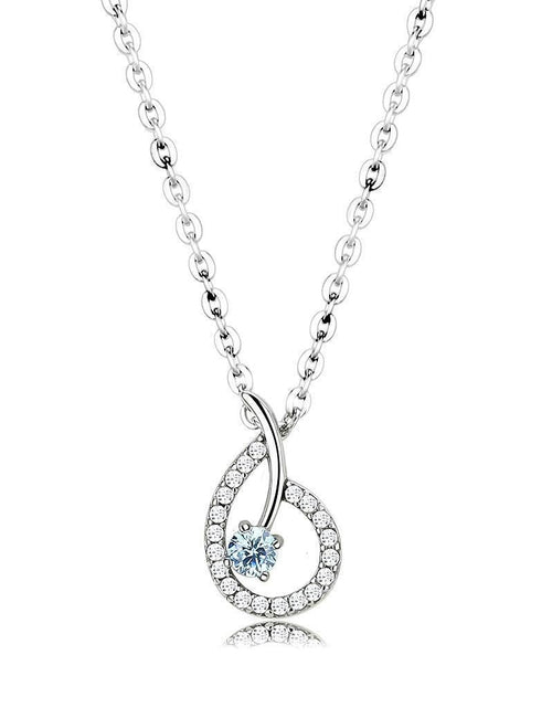 Load image into Gallery viewer, DA090 - High polished (no plating) Stainless Steel Chain Pendant with AAA Grade CZ in Sea Blue
