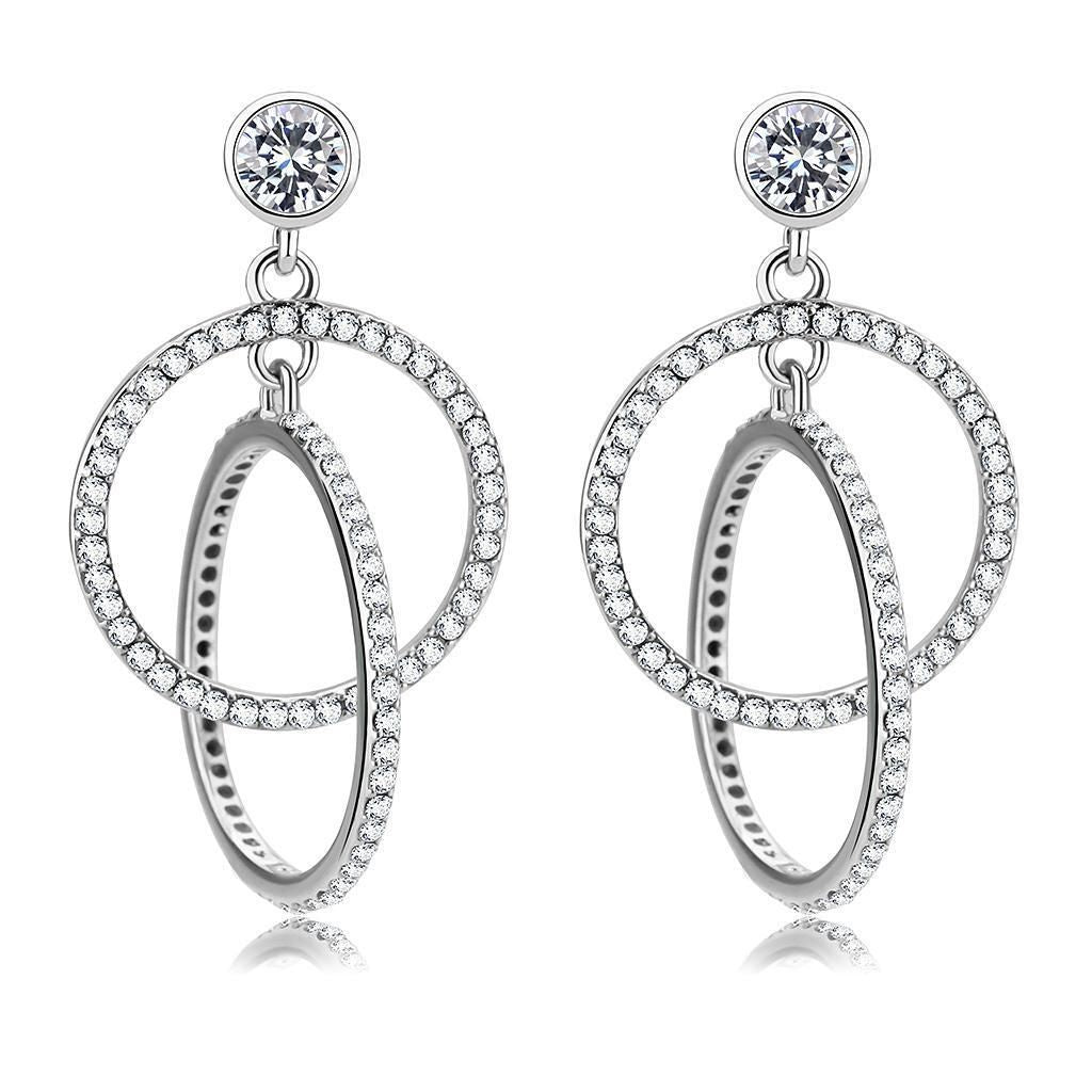 DA100 - High polished (no plating) Stainless Steel Earrings with AAA Grade CZ in Clear