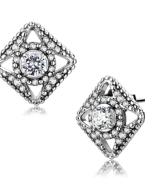 Load image into Gallery viewer, DA072 - High polished (no plating) Stainless Steel Earrings with AAA Grade CZ in Clear

