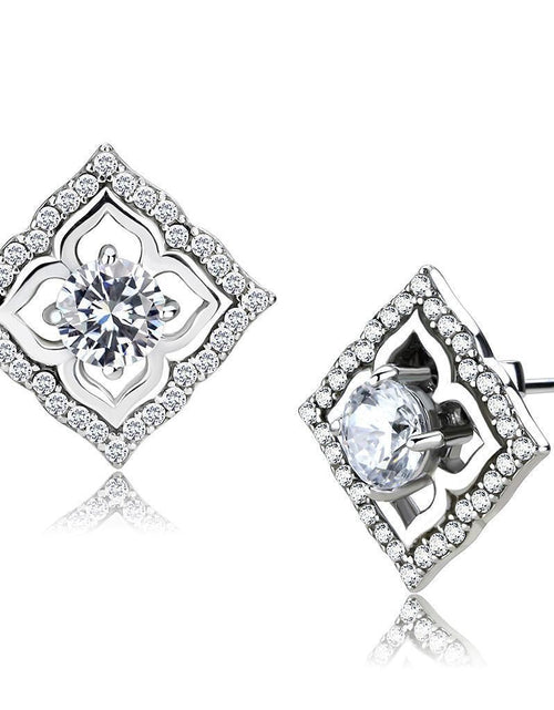 Load image into Gallery viewer, DA073 - High polished (no plating) Stainless Steel Earrings with AAA Grade CZ in Clear
