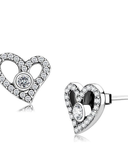 Load image into Gallery viewer, DA075 - High polished (no plating) Stainless Steel Earrings with AAA Grade CZ in Clear
