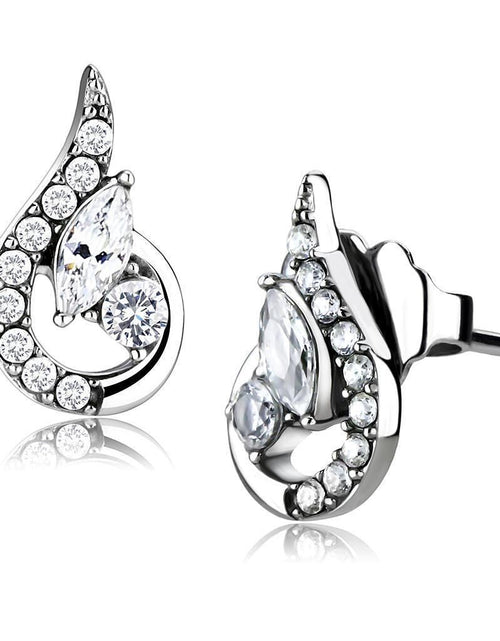Load image into Gallery viewer, DA074 - High polished (no plating) Stainless Steel Earrings with AAA Grade CZ in Clear
