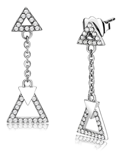 Load image into Gallery viewer, DA068 - High polished (no plating) Stainless Steel Earrings with AAA Grade CZ in Clear
