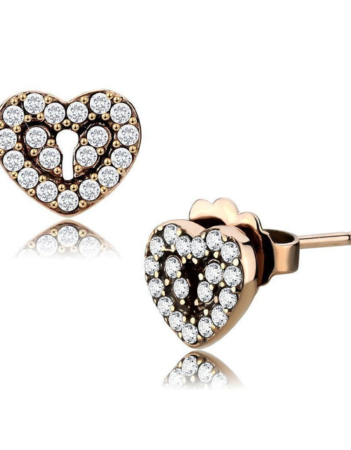 Load image into Gallery viewer, DA085 - IP Rose Gold(Ion Plating) Stainless Steel Earrings with AAA Grade CZ in Clear

