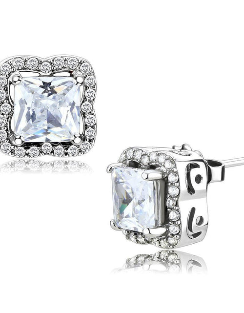 Load image into Gallery viewer, DA081 - High polished (no plating) Stainless Steel Earrings with AAA Grade CZ in Clear
