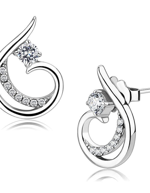 Load image into Gallery viewer, DA077 - High polished (no plating) Stainless Steel Earrings with AAA Grade CZ in Clear
