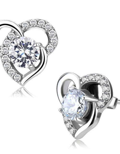 Load image into Gallery viewer, DA078 - High polished (no plating) Stainless Steel Earrings with AAA Grade CZ in Clear
