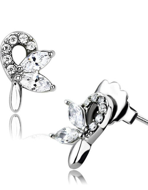 Load image into Gallery viewer, DA087 - High polished (no plating) Stainless Steel Earrings with AAA Grade CZ in Clear
