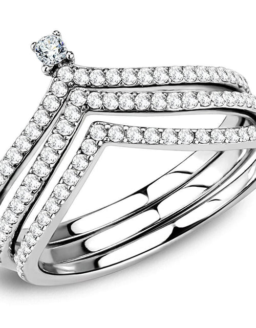 Load image into Gallery viewer, DA061 - High polished (no plating) Stainless Steel Ring with AAA Grade CZ in Clear
