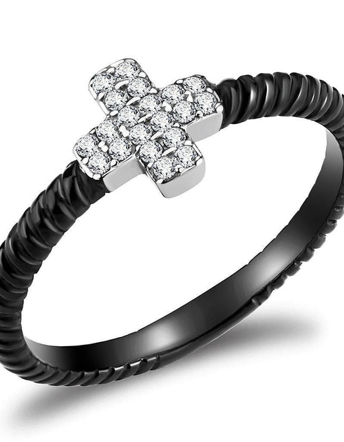 Load image into Gallery viewer, DA127 - Two-Tone IP Black (Ion Plating) Stainless Steel Ring with AAA Grade CZ in Clear
