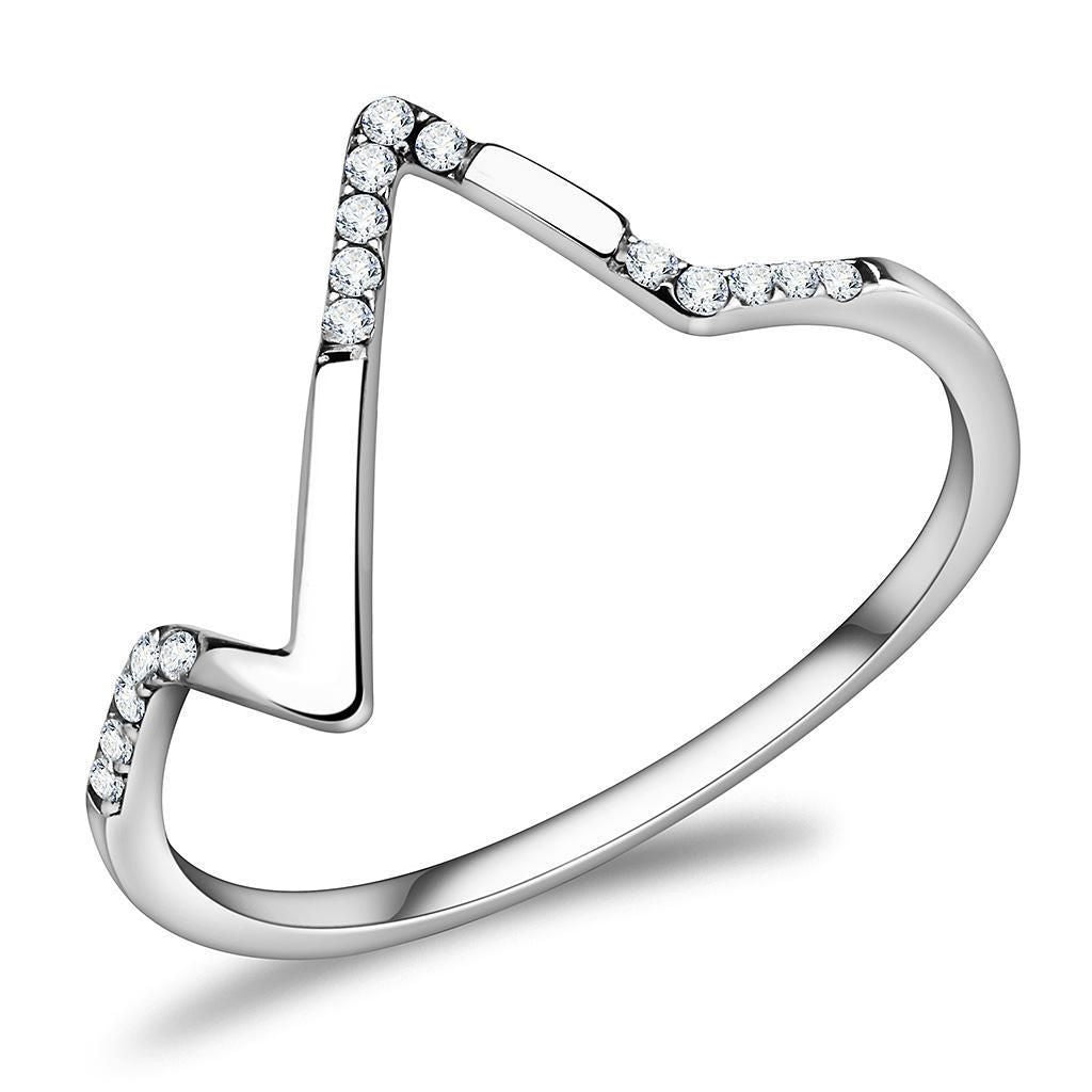 DA107 - High polished (no plating) Stainless Steel Ring with AAA Grade CZ in Clear