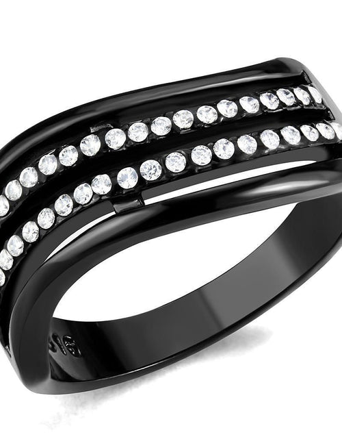 Load image into Gallery viewer, DA126 - IP Black(Ion Plating) Stainless Steel Ring with AAA Grade CZ in Clear
