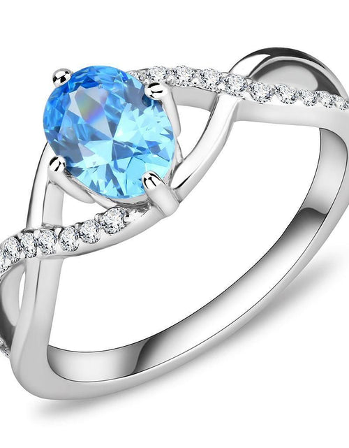 Load image into Gallery viewer, DA117 - High polished (no plating) Stainless Steel Ring with AAA Grade CZ in Sea Blue
