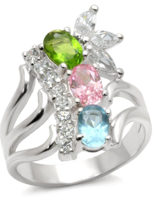 Load image into Gallery viewer, 40608 - High-Polished 925 Sterling Silver Ring with AAA Grade CZ in Multi Color
