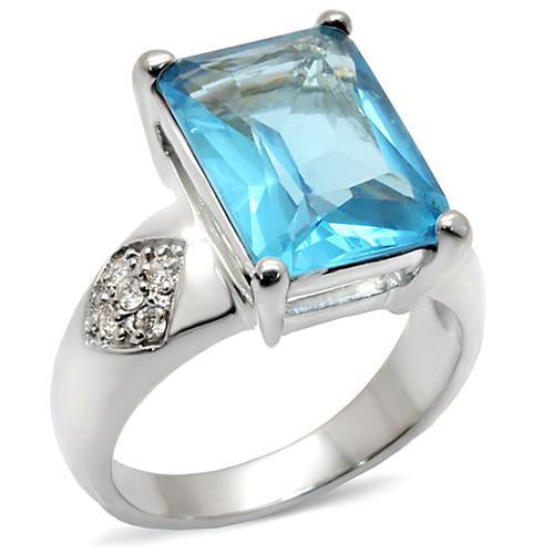 Load image into Gallery viewer, 9X012 - Rhodium Brass Ring with Synthetic Synthetic Glass in Sea Blue

