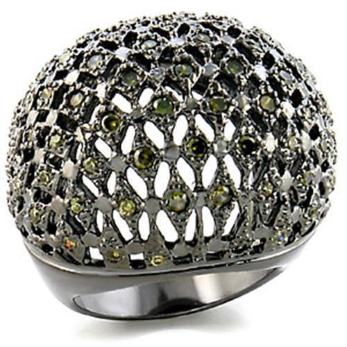 Load image into Gallery viewer, 9W157 - Ruthenium Brass Ring with AAA Grade CZ in Olivine color
