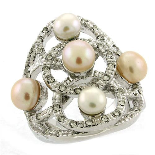 Load image into Gallery viewer, 6X087 - Rhodium Brass Ring with Semi-Precious Pearl in Multi Color
