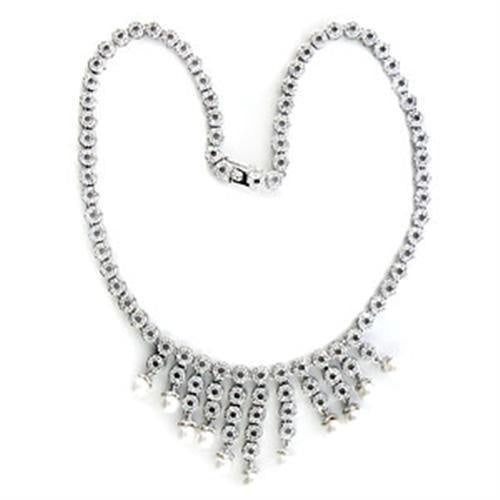 Load image into Gallery viewer, 7X407 - Rhodium Brass Necklace with Synthetic Pearl in White
