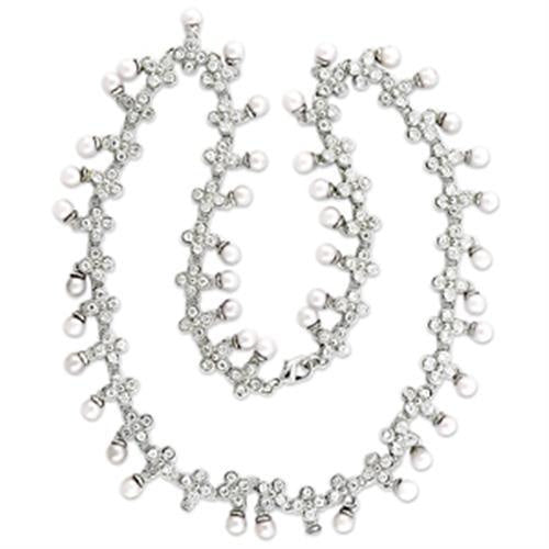 Load image into Gallery viewer, 7X405 - Rhodium Brass Necklace with Synthetic Pearl in White

