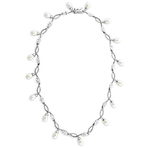 Load image into Gallery viewer, 7X420 - Rhodium 925 Sterling Silver Necklace with Synthetic Pearl in White
