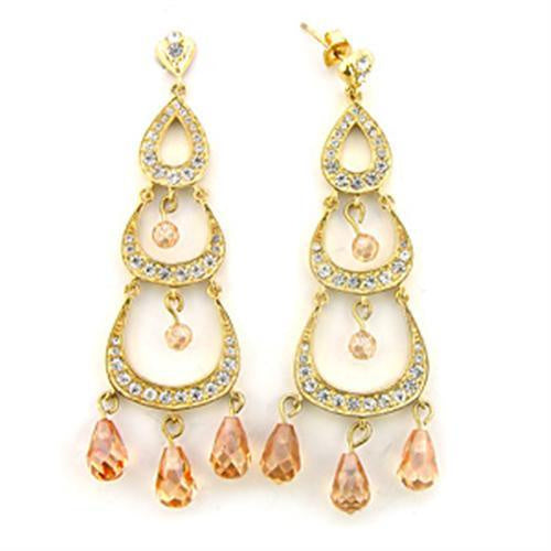 Load image into Gallery viewer, 7X372 - Gold 925 Sterling Silver Earrings with AAA Grade CZ in Champagne
