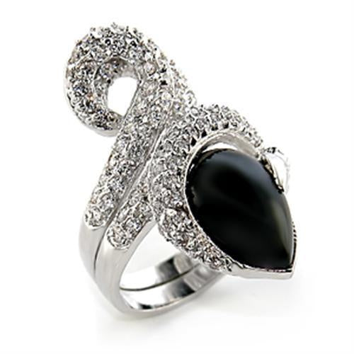 Load image into Gallery viewer, 80207 - Rhodium Brass Ring with Semi-Precious Agate in Jet
