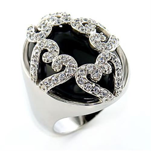 Load image into Gallery viewer, 80514 - Rhodium Brass Ring with Semi-Precious Onyx in Jet
